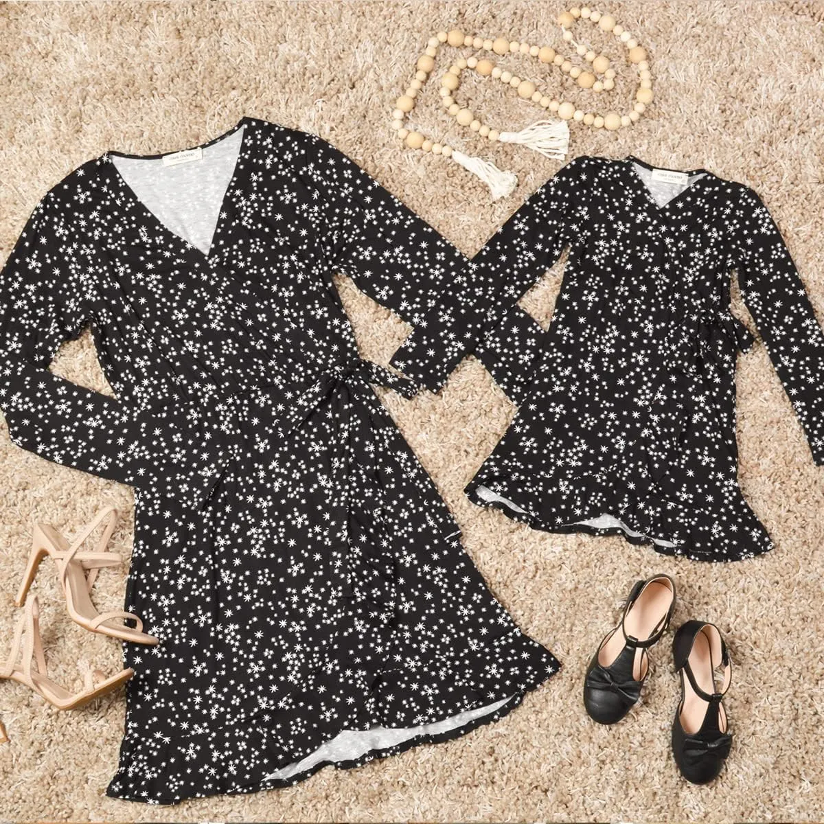 Mommy and Me Dresses - Family Matching Outfits Soft Jersey Pocket Wrap Dress Cute Print for Family Photoshoot, Gifts for Mom