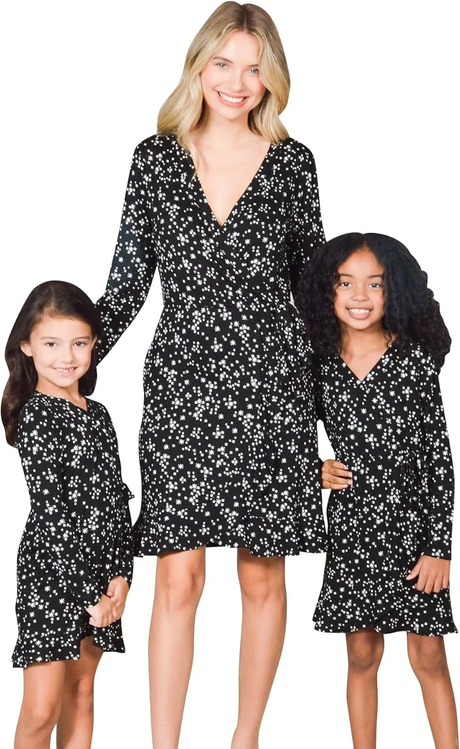 Mommy and Me Dresses - Family Matching Outfits Soft Jersey Pocket Wrap Dress Cute Print for Family Photoshoot, Gifts for Mom