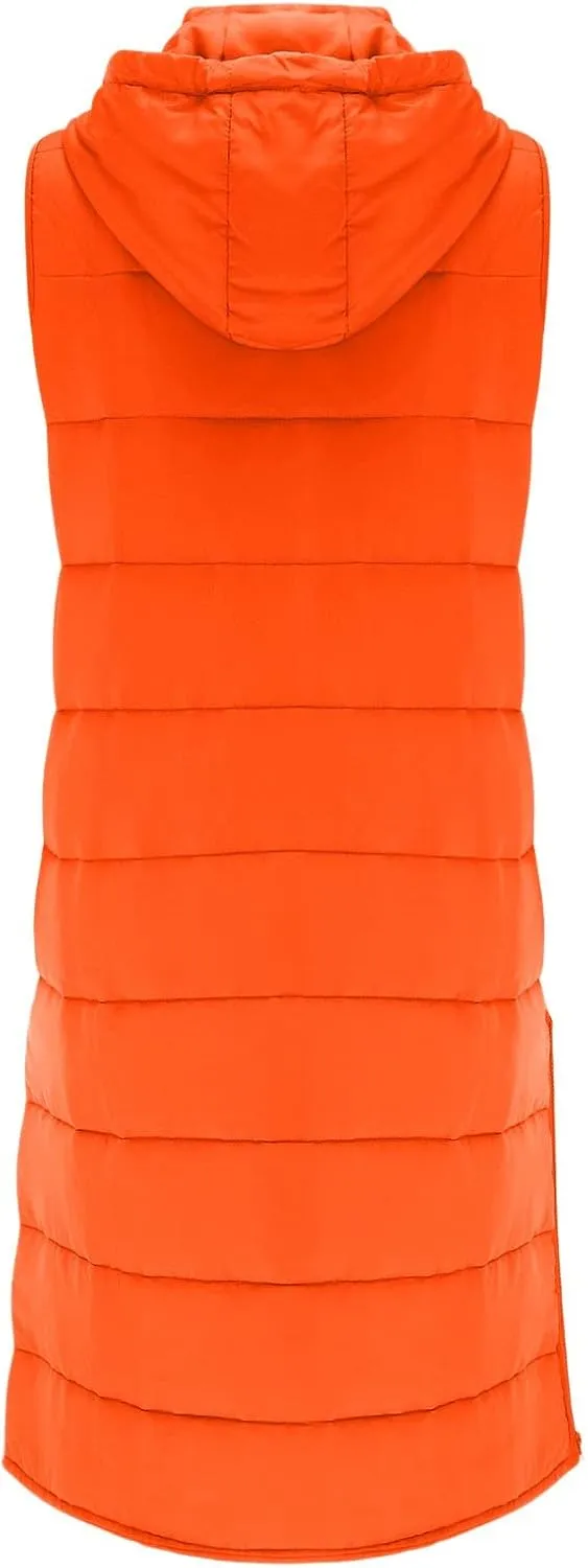 Muyise Women's Long Quilted Down Vest Sleeveless Hooded Jacket Winter Warm Padded Coat Outdoor Puffer Outerwear with Pockets