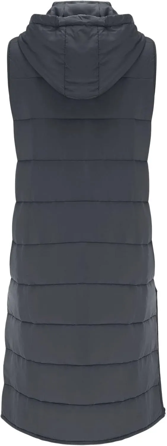 Muyise Women's Long Quilted Down Vest Sleeveless Hooded Jacket Winter Warm Padded Coat Outdoor Puffer Outerwear with Pockets