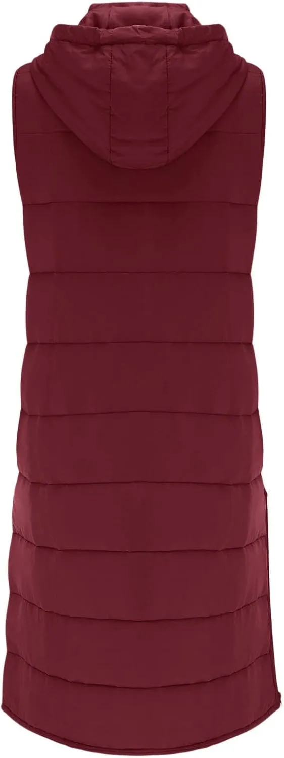 Muyise Women's Long Quilted Down Vest Sleeveless Hooded Jacket Winter Warm Padded Coat Outdoor Puffer Outerwear with Pockets