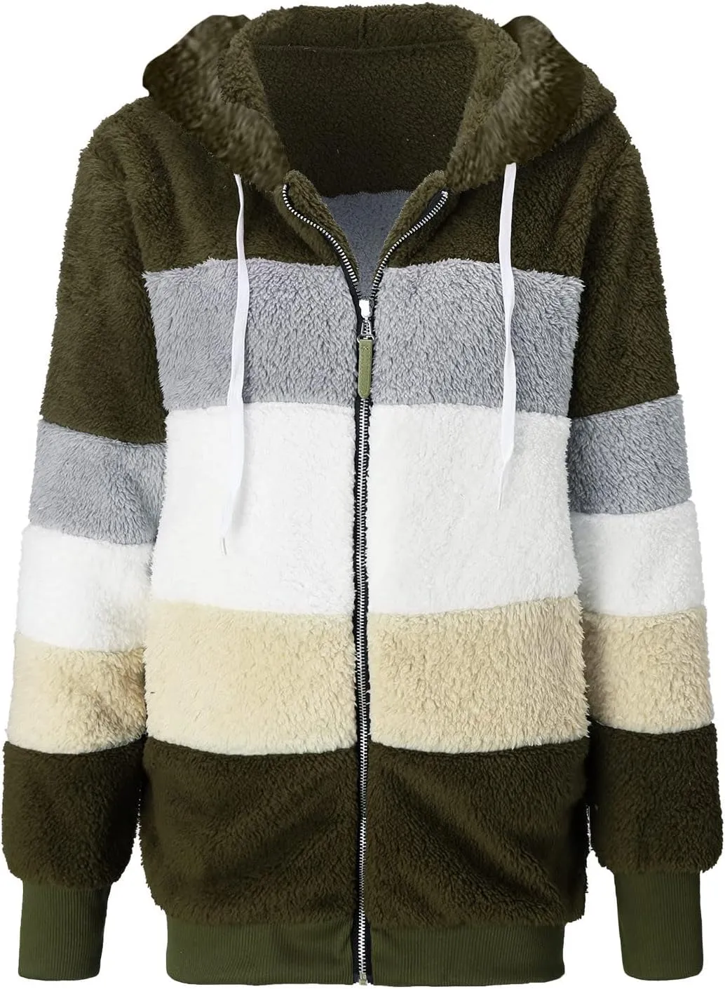 Muyise Womens Warm Fuzzy Zip Up Hoodie Oversized Sherpa Jacket Winter Fluffy Fleece Hooded Outerwear Coat with Pockets