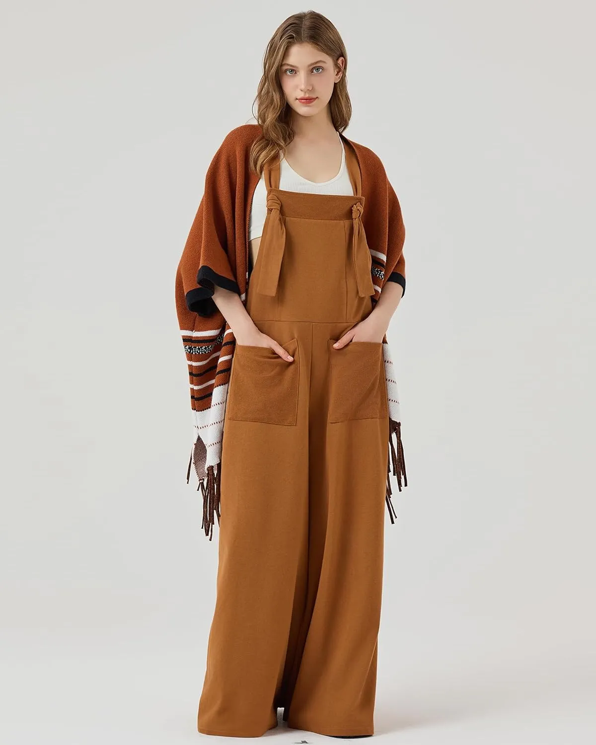 noflik Women's Boho Open Front Fringe Poncho Shawl Sweater Cardigan Long