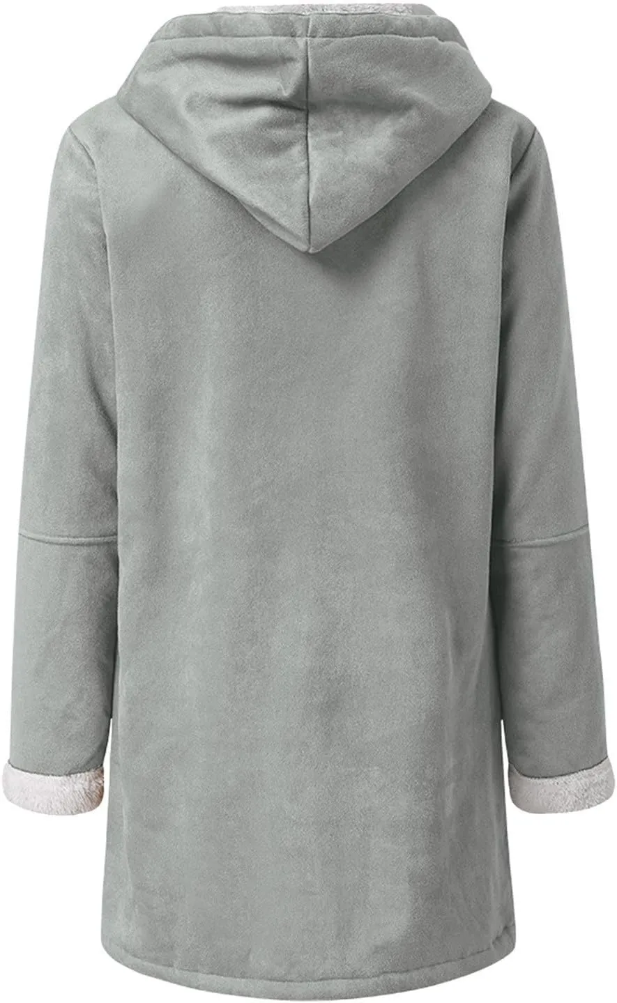 oiangi Winter Coats for Women Plus Size Warm Sherpa Fleece Lined Distressed Jackets Hooded Parka Suede Pea Coat Outerwear