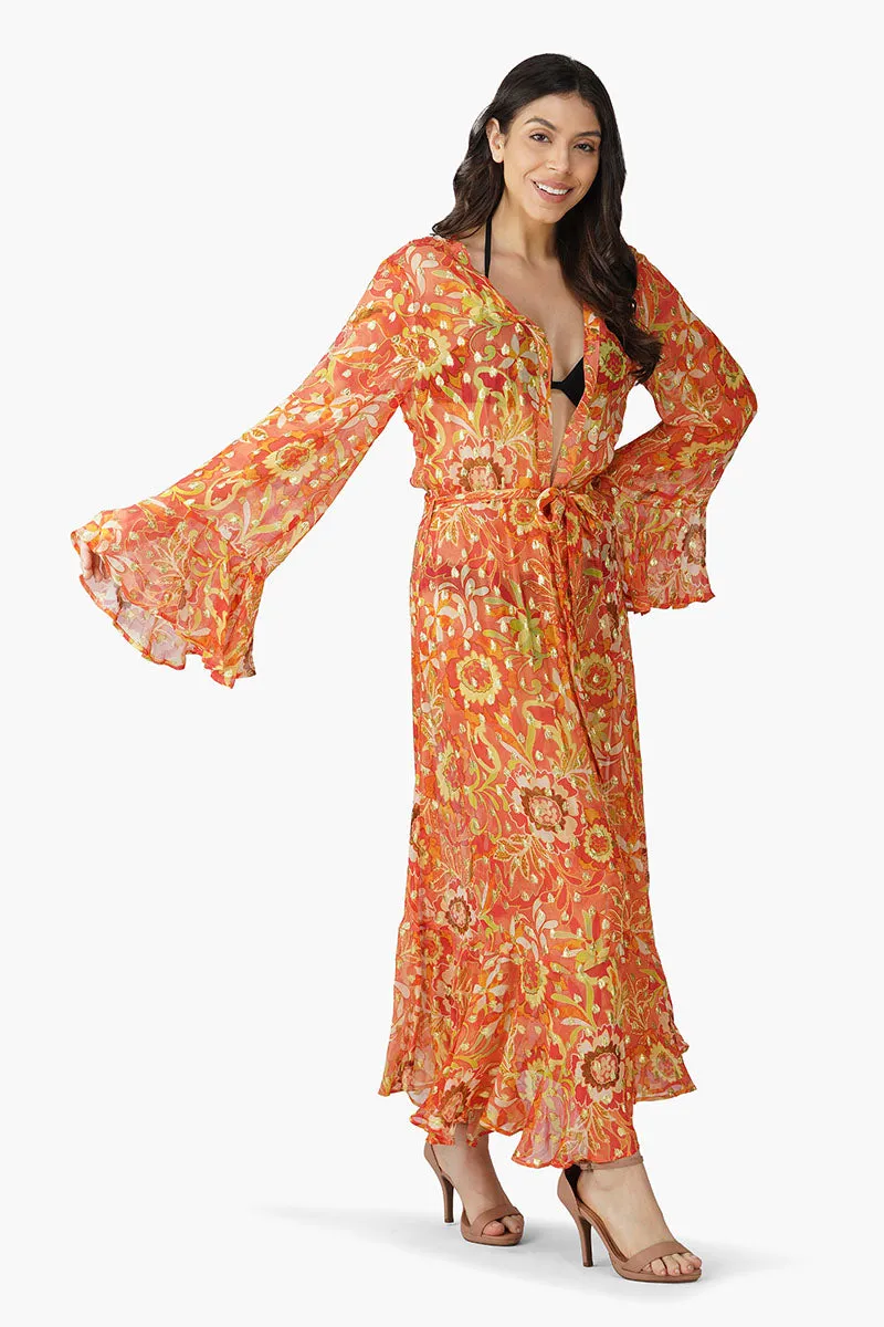 Orange Floral Lurex Cover Up