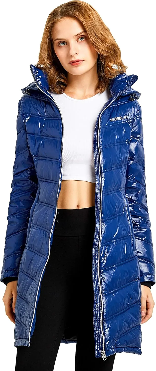 Orolay Women's Quilted Winter Long Down Coat Soft Hooded Puffer Jacket