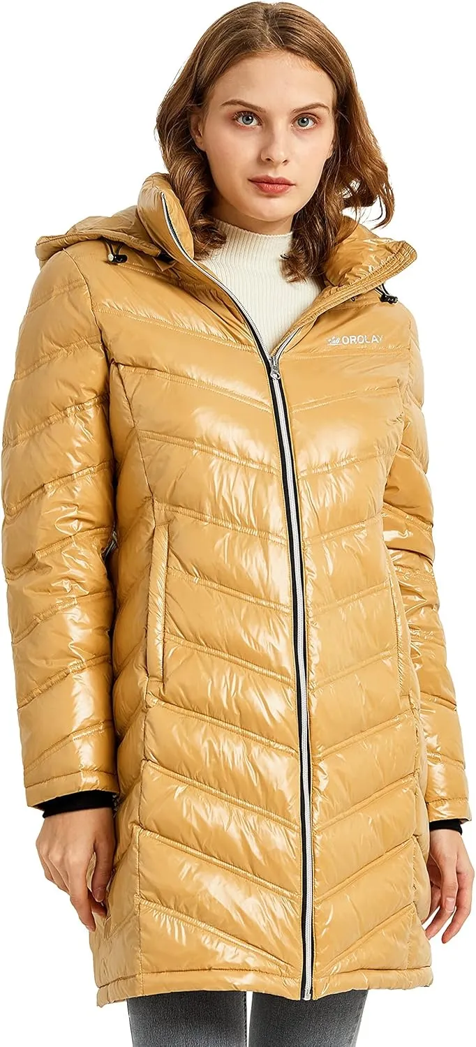 Orolay Women's Quilted Winter Long Down Coat Soft Hooded Puffer Jacket