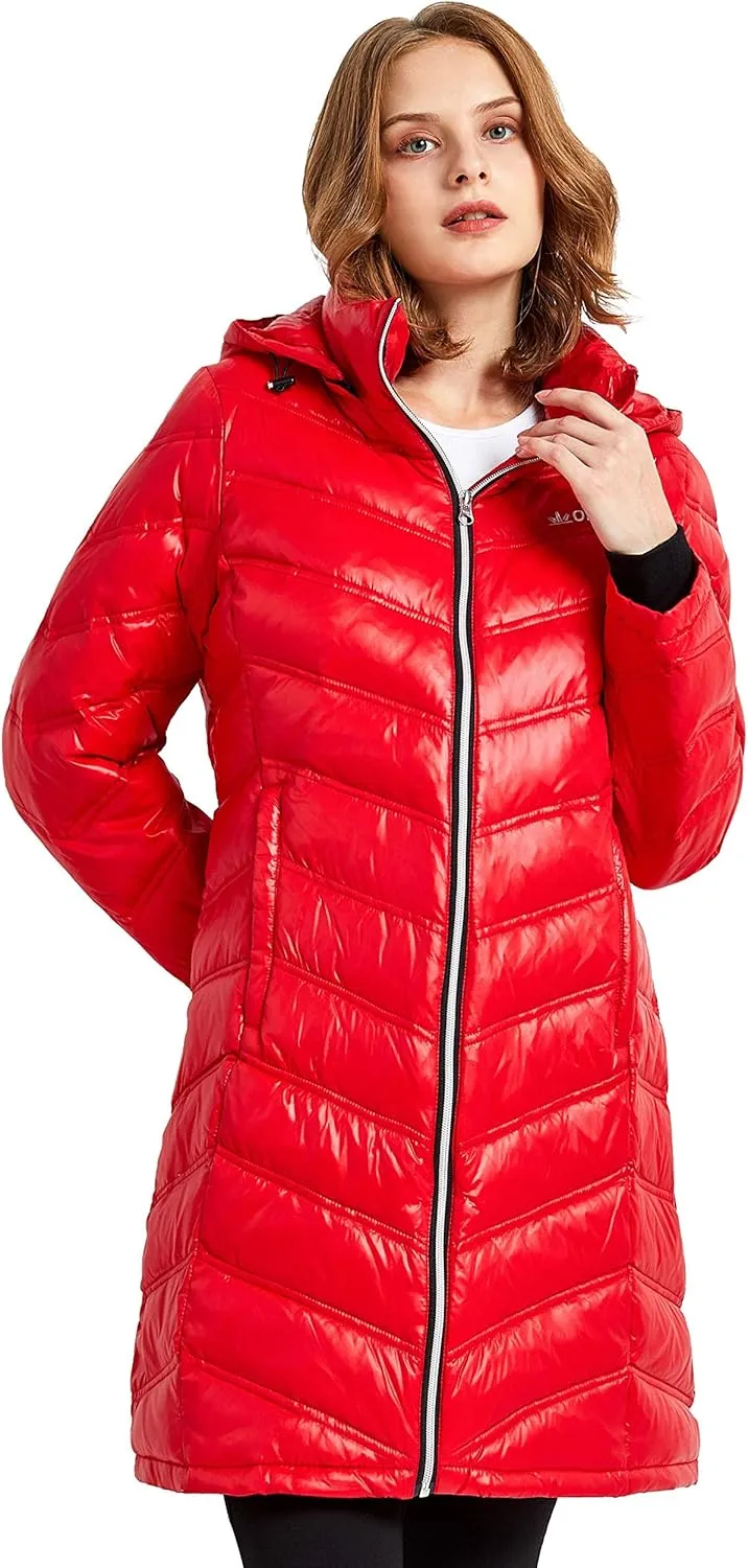 Orolay Women's Quilted Winter Long Down Coat Soft Hooded Puffer Jacket