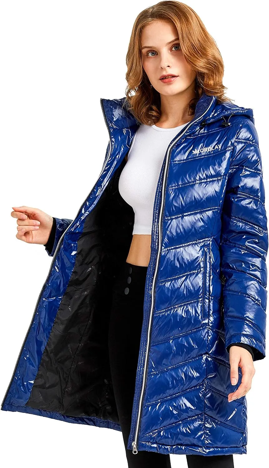 Orolay Women's Quilted Winter Long Down Coat Soft Hooded Puffer Jacket
