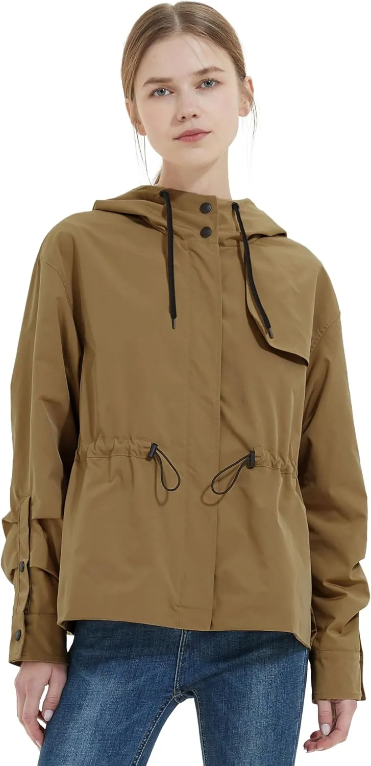 Orolay Women's Short Windproof Trench Coat Outdoor Lightweight Hooded Coat