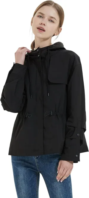 Orolay Women's Short Windproof Trench Coat Outdoor Lightweight Hooded Coat