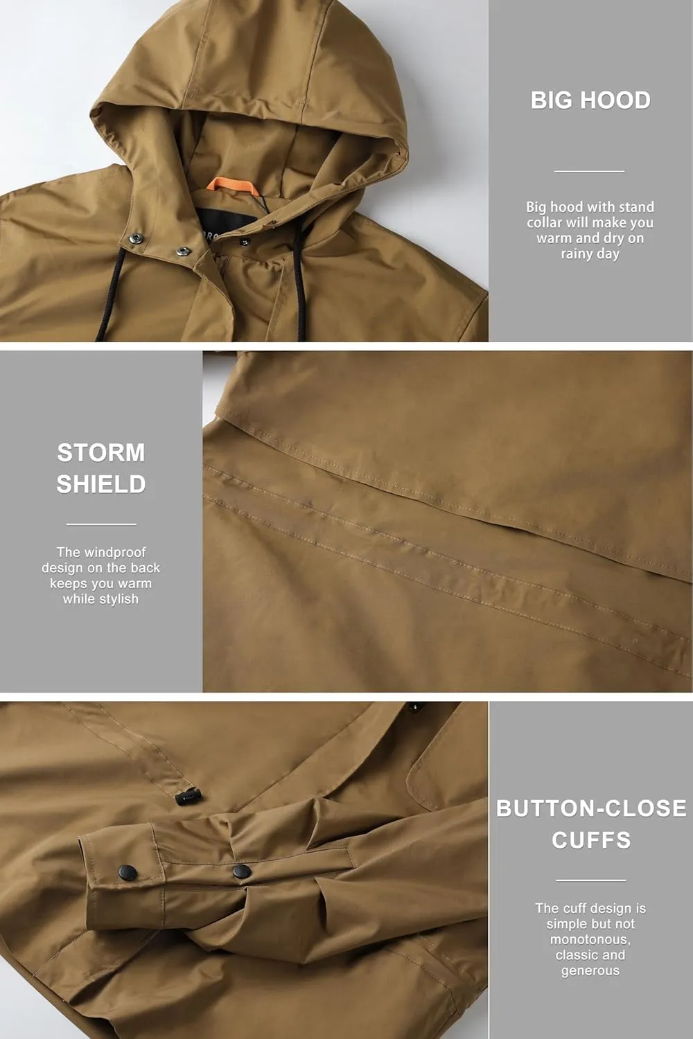 Orolay Women's Short Windproof Trench Coat Outdoor Lightweight Hooded Coat