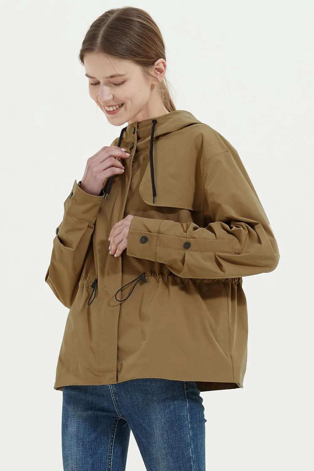 Orolay Women's Short Windproof Trench Coat Outdoor Lightweight Hooded Coat