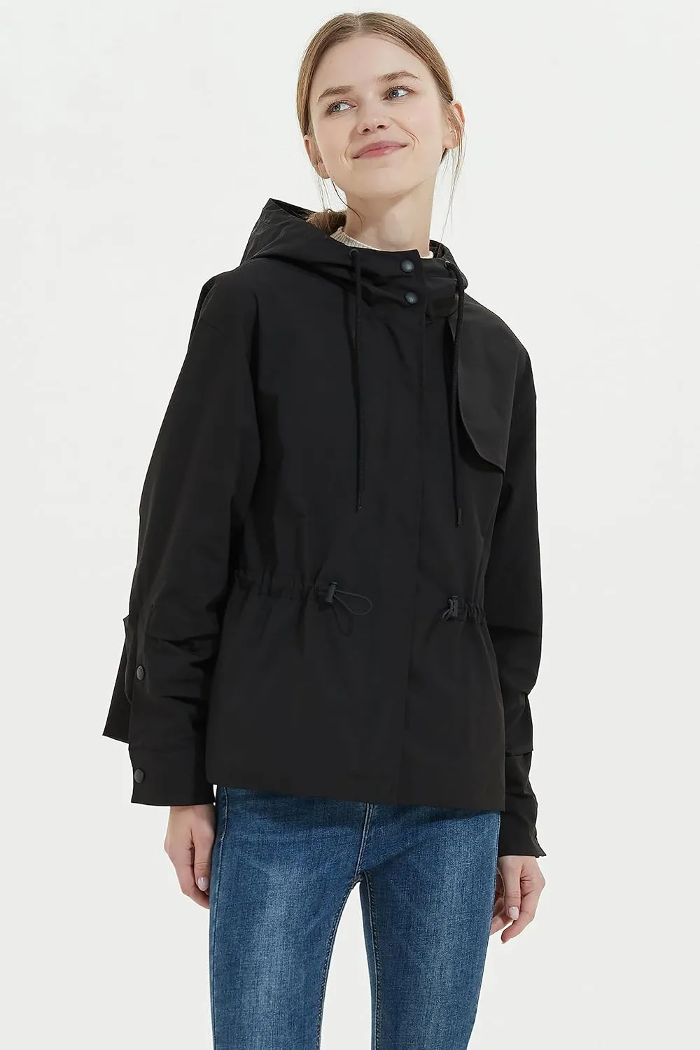 Orolay Women's Short Windproof Trench Coat Outdoor Lightweight Hooded Coat