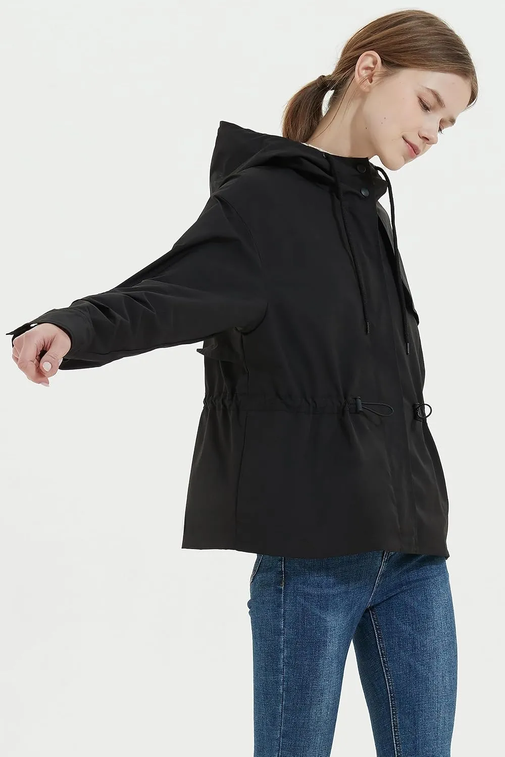 Orolay Women's Short Windproof Trench Coat Outdoor Lightweight Hooded Coat