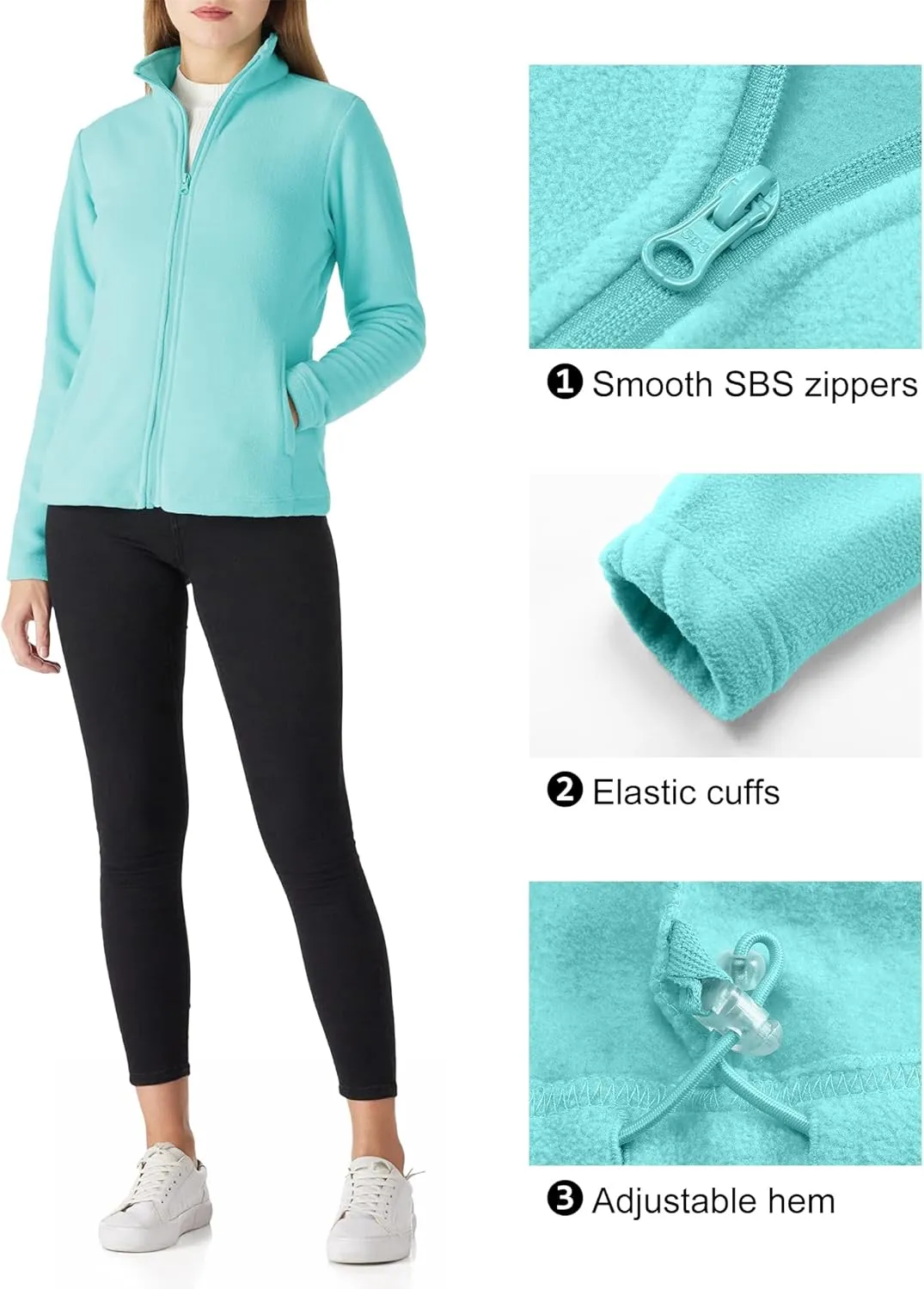 Outdoor Ventures Women's Lightweight Warm Zip Up Long-Sleeve Soft Polar Fleece Jacket for Fall Winter