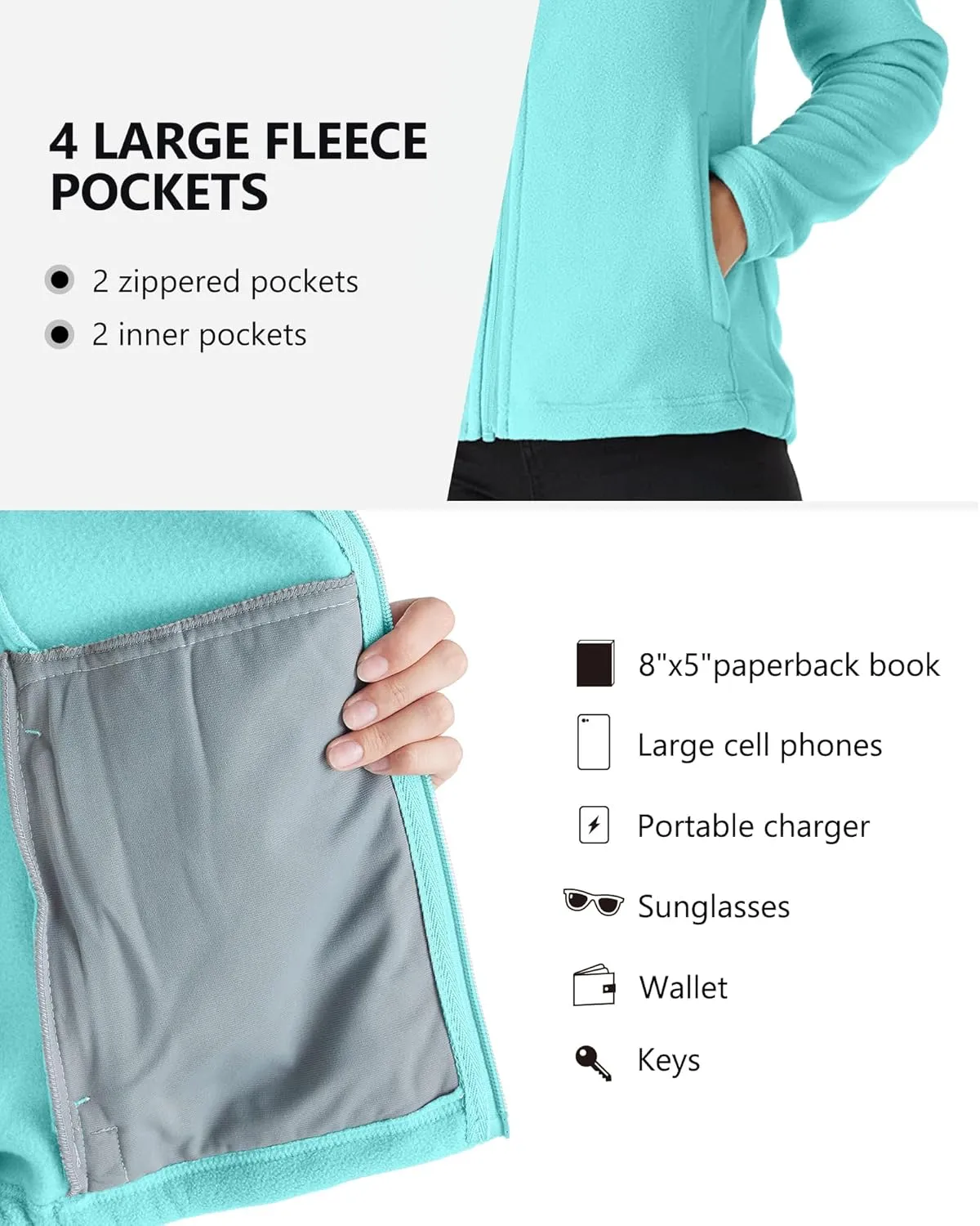 Outdoor Ventures Women's Lightweight Warm Zip Up Long-Sleeve Soft Polar Fleece Jacket for Fall Winter