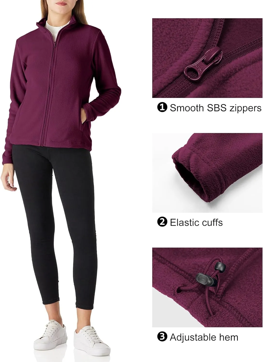 Outdoor Ventures Women's Lightweight Warm Zip Up Long-Sleeve Soft Polar Fleece Jacket for Fall Winter