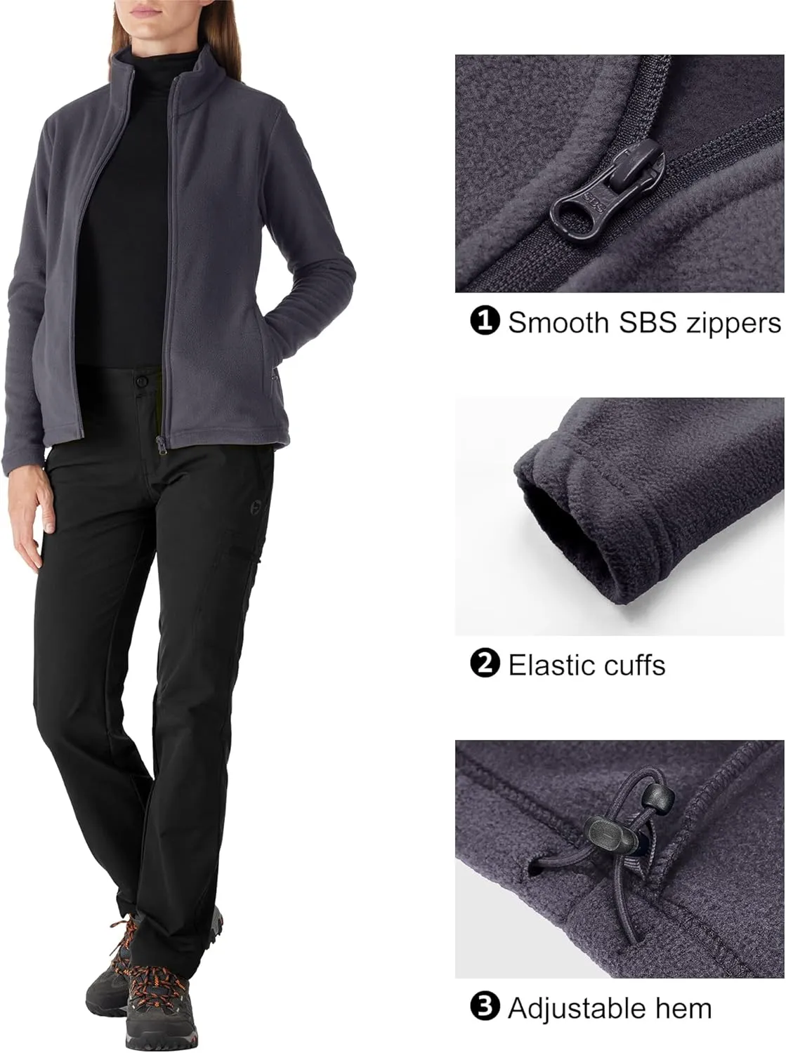 Outdoor Ventures Women's Lightweight Warm Zip Up Long-Sleeve Soft Polar Fleece Jacket for Fall Winter