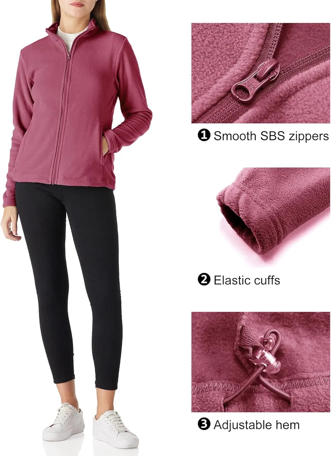 Outdoor Ventures Women's Lightweight Warm Zip Up Long-Sleeve Soft Polar Fleece Jacket for Fall Winter