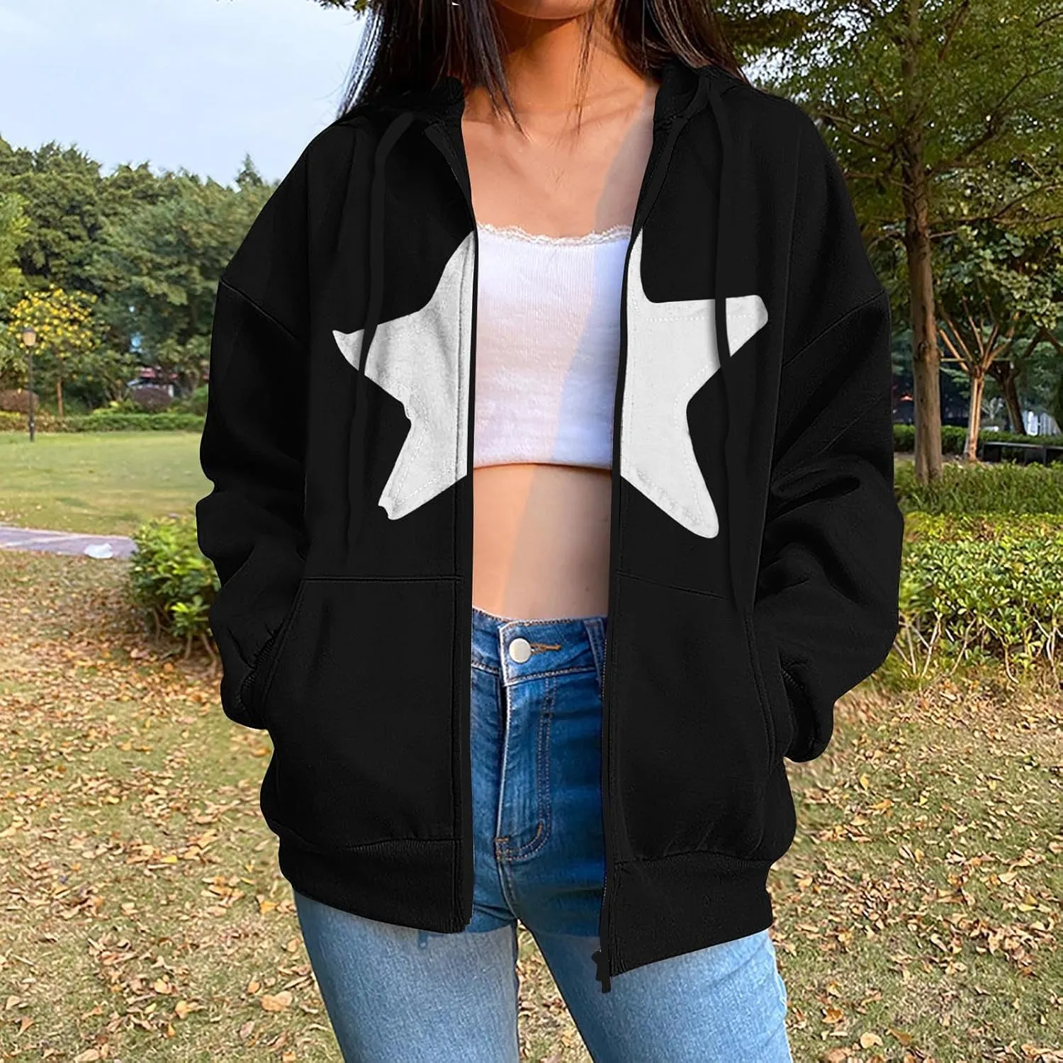 Oversized Sweatshirt For Women Long Sleeve Fashion Graphic Design Hoodies Casual Zip Up Fleece Sweatshirts