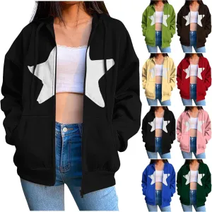 Oversized Sweatshirt For Women Long Sleeve Fashion Graphic Design Hoodies Casual Zip Up Fleece Sweatshirts