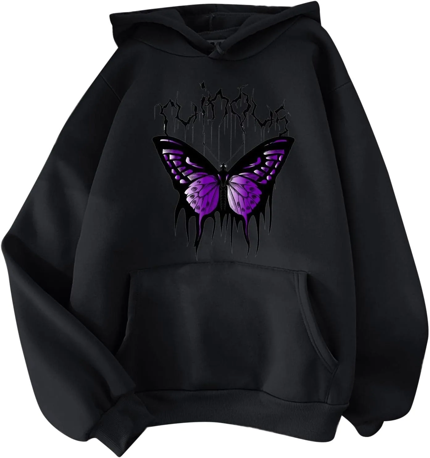 Oversized Sweatshirt For Womens Graphic Butterfly Print Fall Casual Hoodie Drawstring Sweatshirt Pullover With Pockets