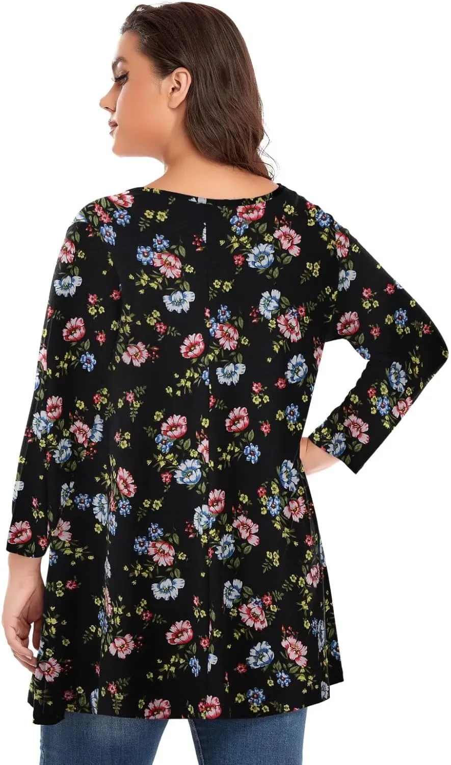 OVERWORETY Plus Size Tops for Women 3/4 Sleeve Henley V Neck Button Tunics Casual Loose Swing Shirts for Leggings
