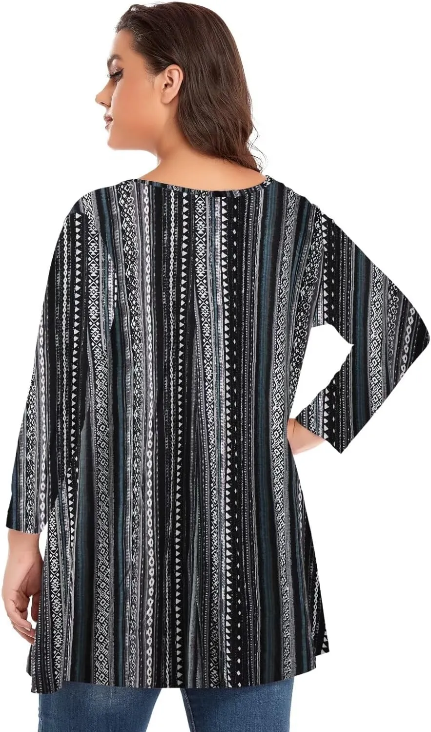OVERWORETY Plus Size Tops for Women 3/4 Sleeve Henley V Neck Button Tunics Casual Loose Swing Shirts for Leggings