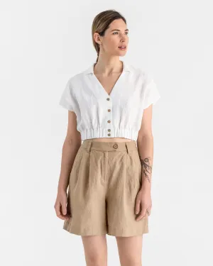 Pleated linen shorts BAGAN in Wheat