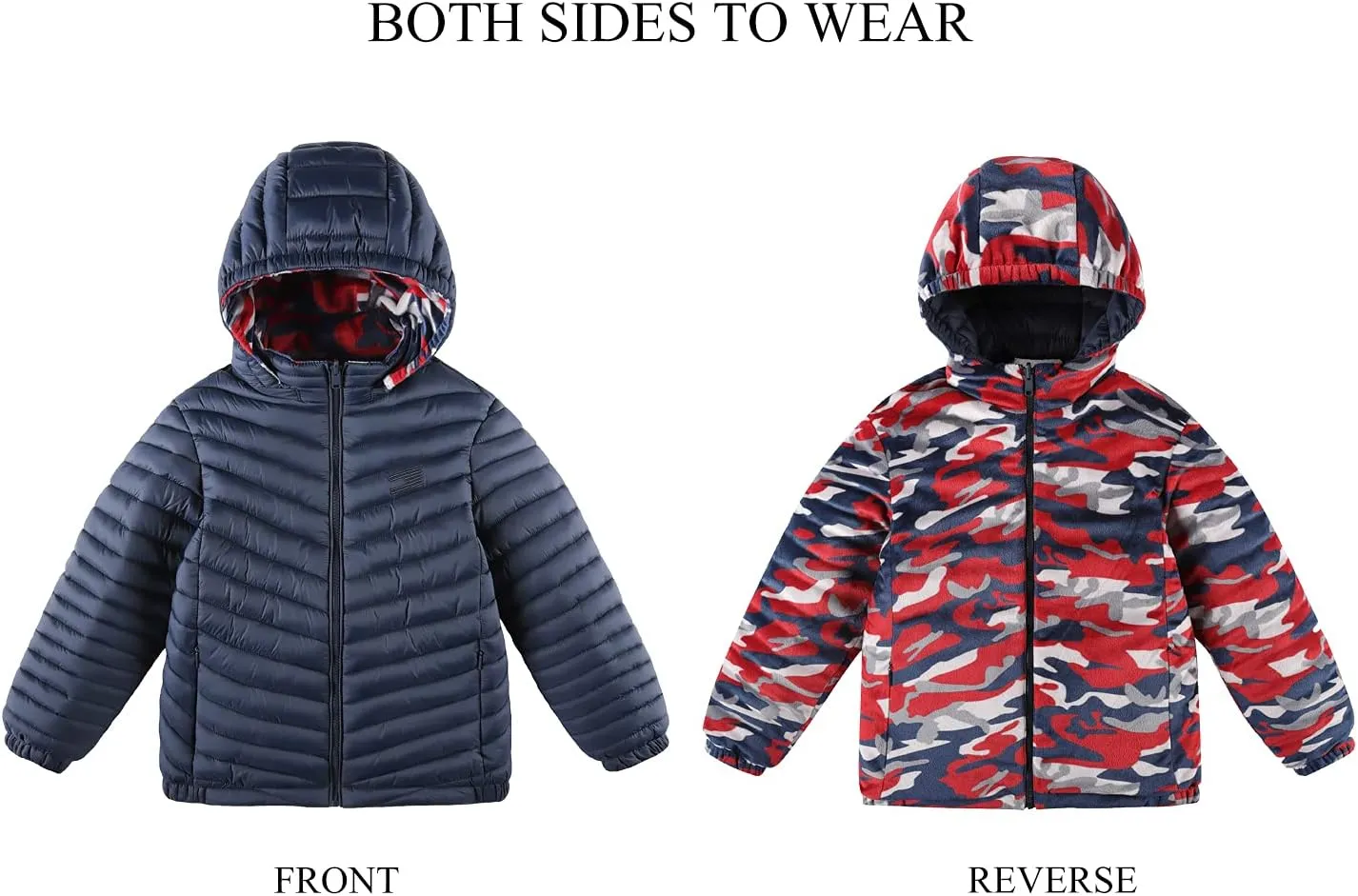QLZ Boys Down Coat,Puffer Jacket,4-15 Years,Double-sided Wear,Camouflage