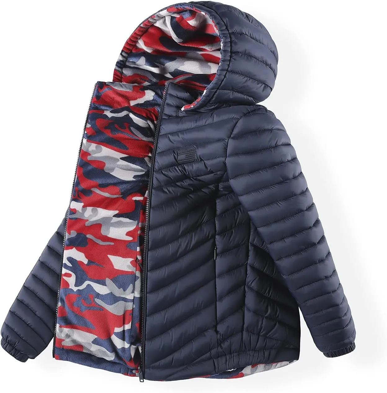 QLZ Boys Down Coat,Puffer Jacket,4-15 Years,Double-sided Wear,Camouflage