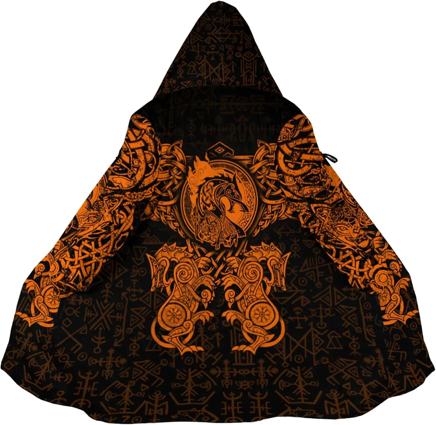 Ragnarok Fenrir Wolf 3D All Print Mens Hooded Coat Viking Fashion Parka Winter Warm Fleece Cloak Jacket Gifts for Men
