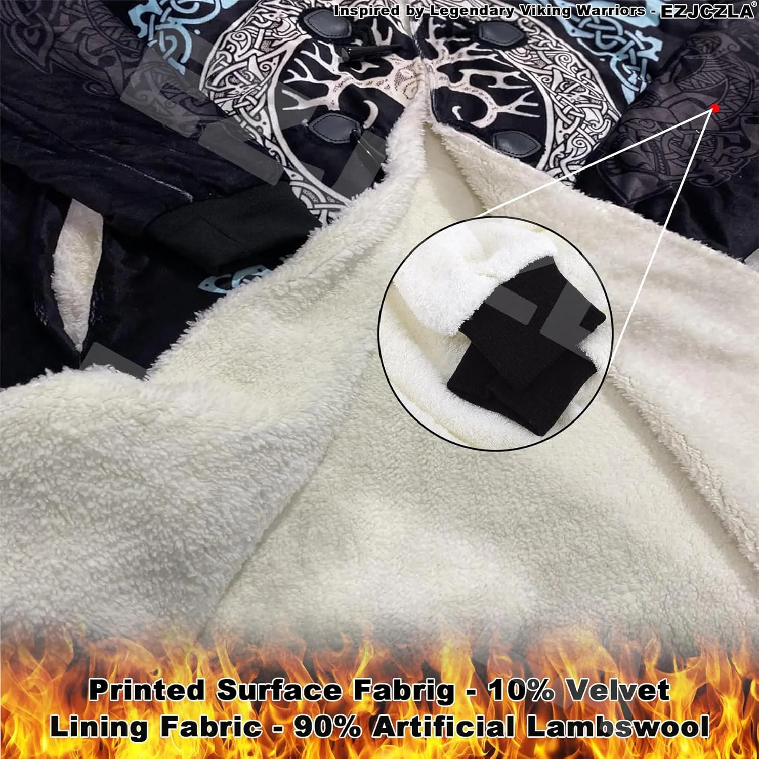 Ragnarok Fenrir Wolf 3D All Print Mens Hooded Coat Viking Fashion Parka Winter Warm Fleece Cloak Jacket Gifts for Men