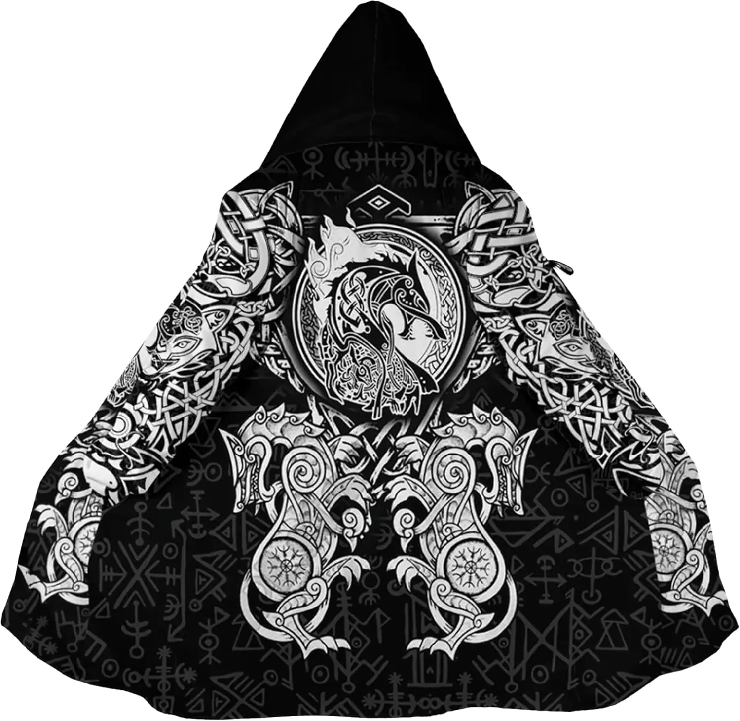 Ragnarok Fenrir Wolf 3D All Print Mens Hooded Coat Viking Fashion Parka Winter Warm Fleece Cloak Jacket Gifts for Men