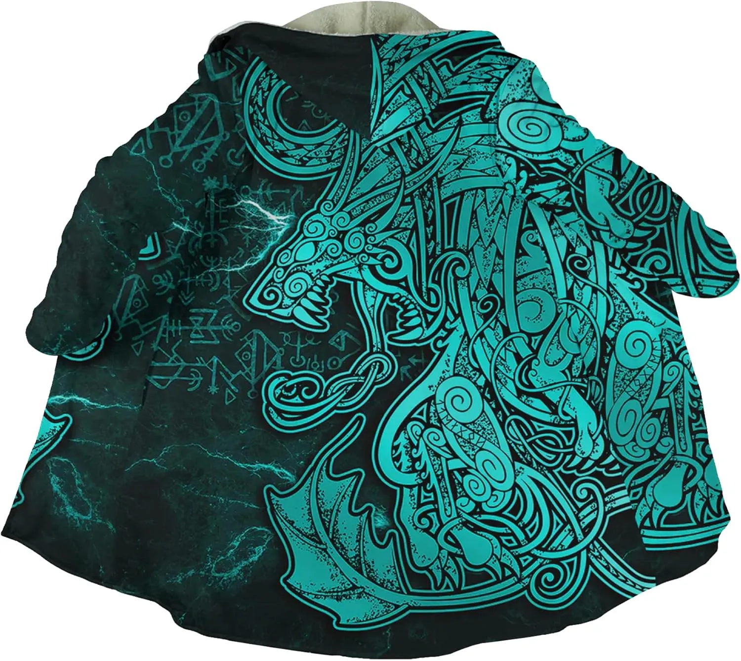 Ragnarok Fenrir Wolf 3D All Print Mens Hooded Coat Viking Fashion Parka Winter Warm Fleece Cloak Jacket Gifts for Men