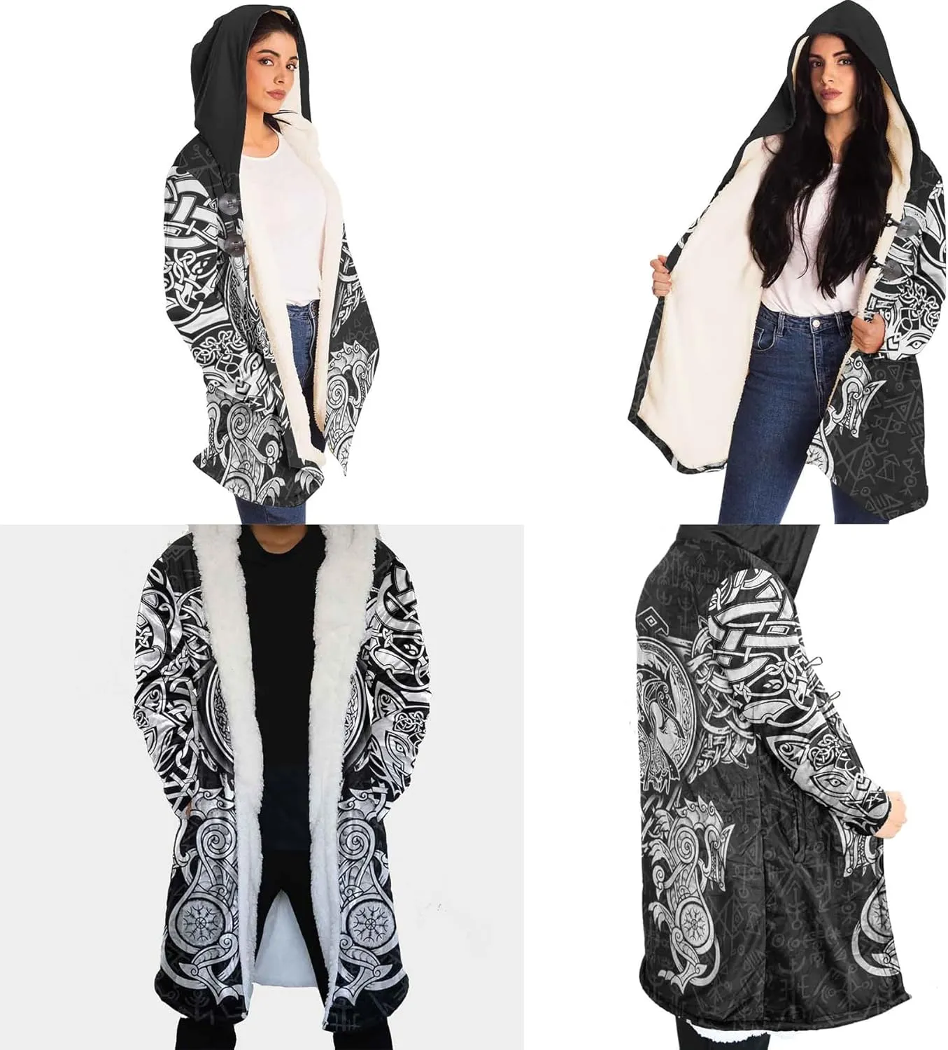 Ragnarok Fenrir Wolf 3D All Print Mens Hooded Coat Viking Fashion Parka Winter Warm Fleece Cloak Jacket Gifts for Men