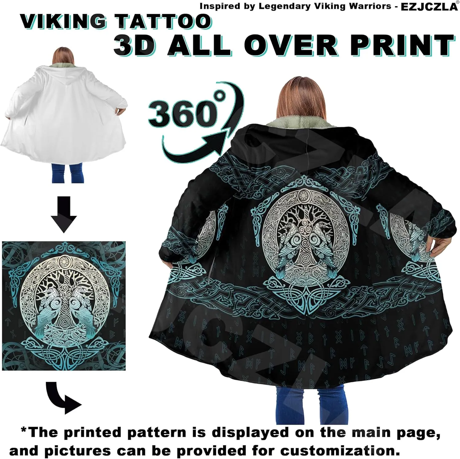 Ragnarok Fenrir Wolf 3D All Print Mens Hooded Coat Viking Fashion Parka Winter Warm Fleece Cloak Jacket Gifts for Men