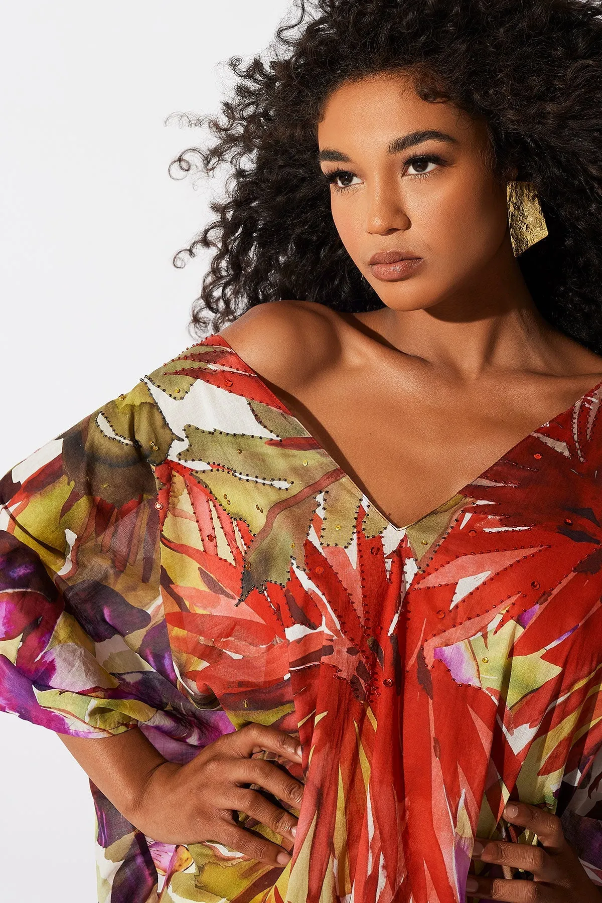 Rainforest Cotton Beaded Caftan