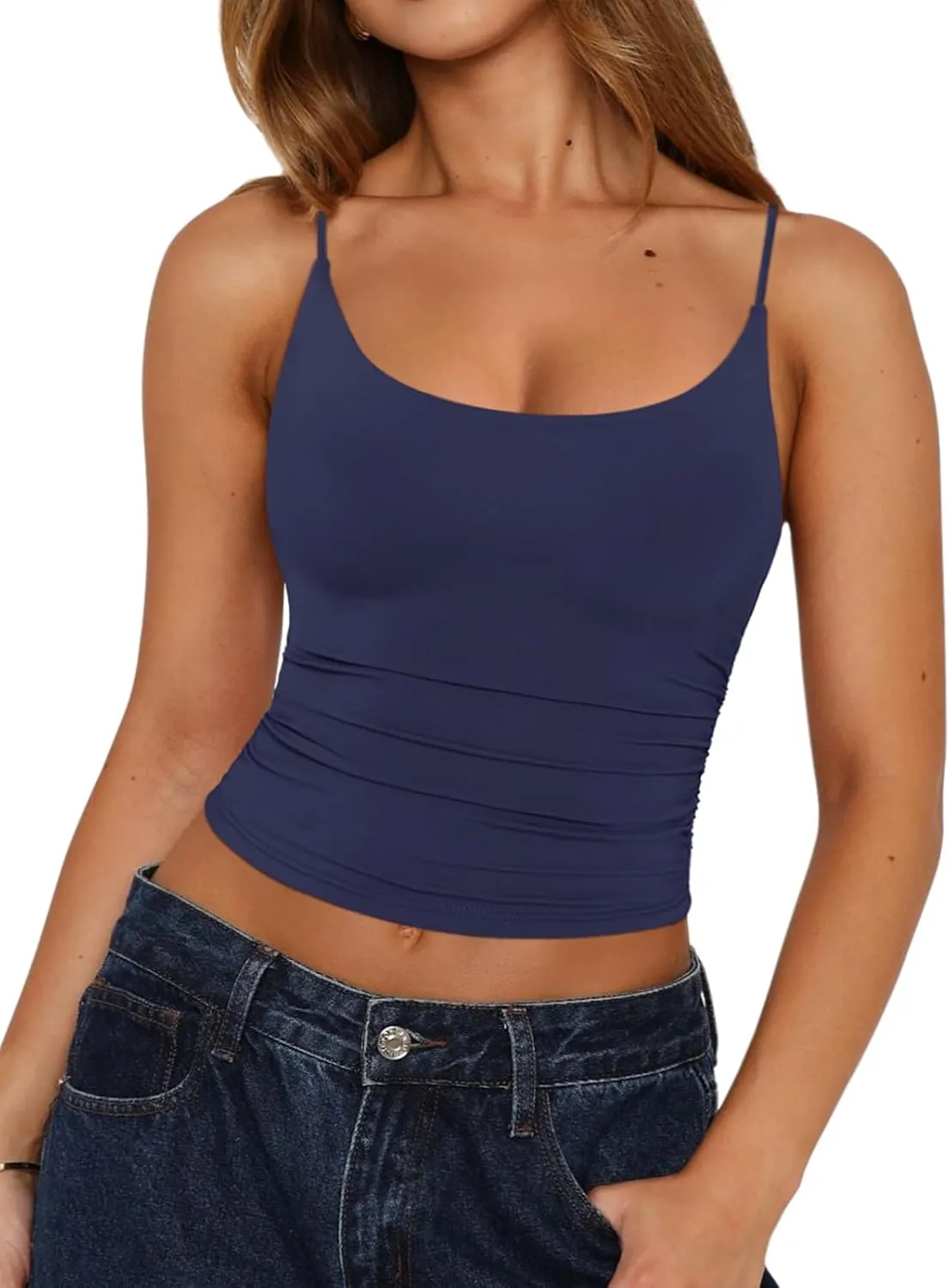 REORIA Women's Sexy Scoop Neck Tank Top Summer Sleeveless Cute Y2K Cami Tops Basic Going Out Crop Shirt