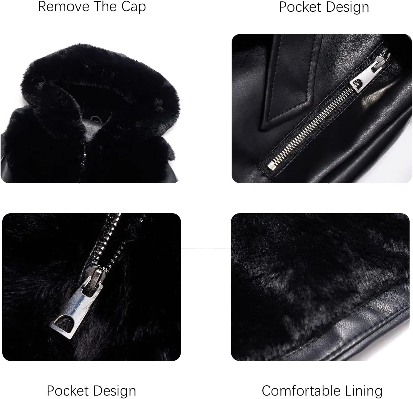 RISISSIDA Faux Leather Fur Lined Jacket Women Winter Coat with Hood and Fur Collar,Thicken Warm Heavy Overcoat Belted