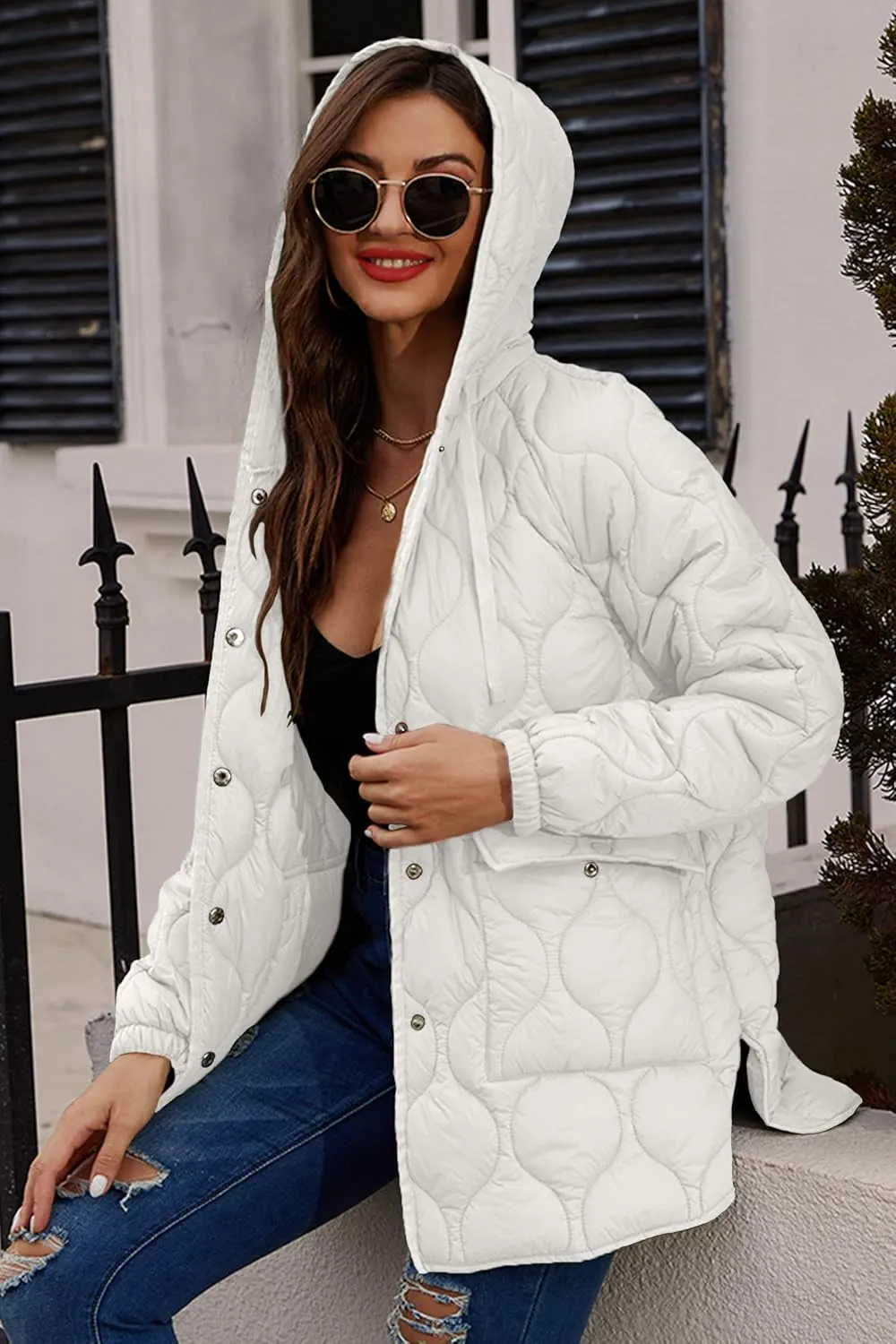 RISISSIDA Women Quilted Jacket Hooded Spring Fall Fashion, Loose lightweight Packable Transitional Puffer Coat