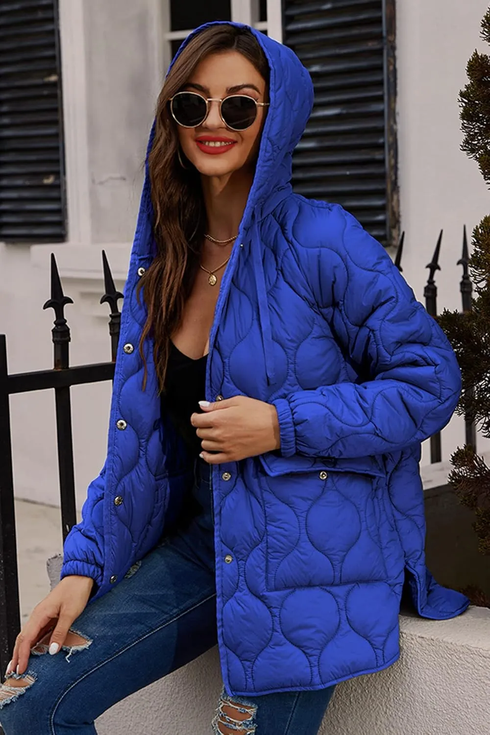 RISISSIDA Women Quilted Jacket Hooded Spring Fall Fashion, Loose lightweight Packable Transitional Puffer Coat