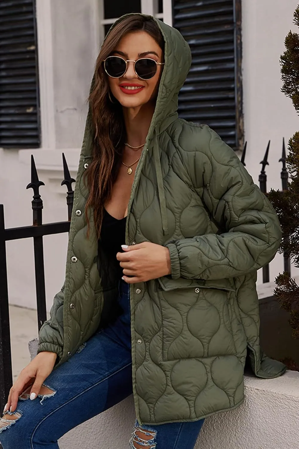 RISISSIDA Women Quilted Jacket Hooded Spring Fall Fashion, Loose lightweight Packable Transitional Puffer Coat
