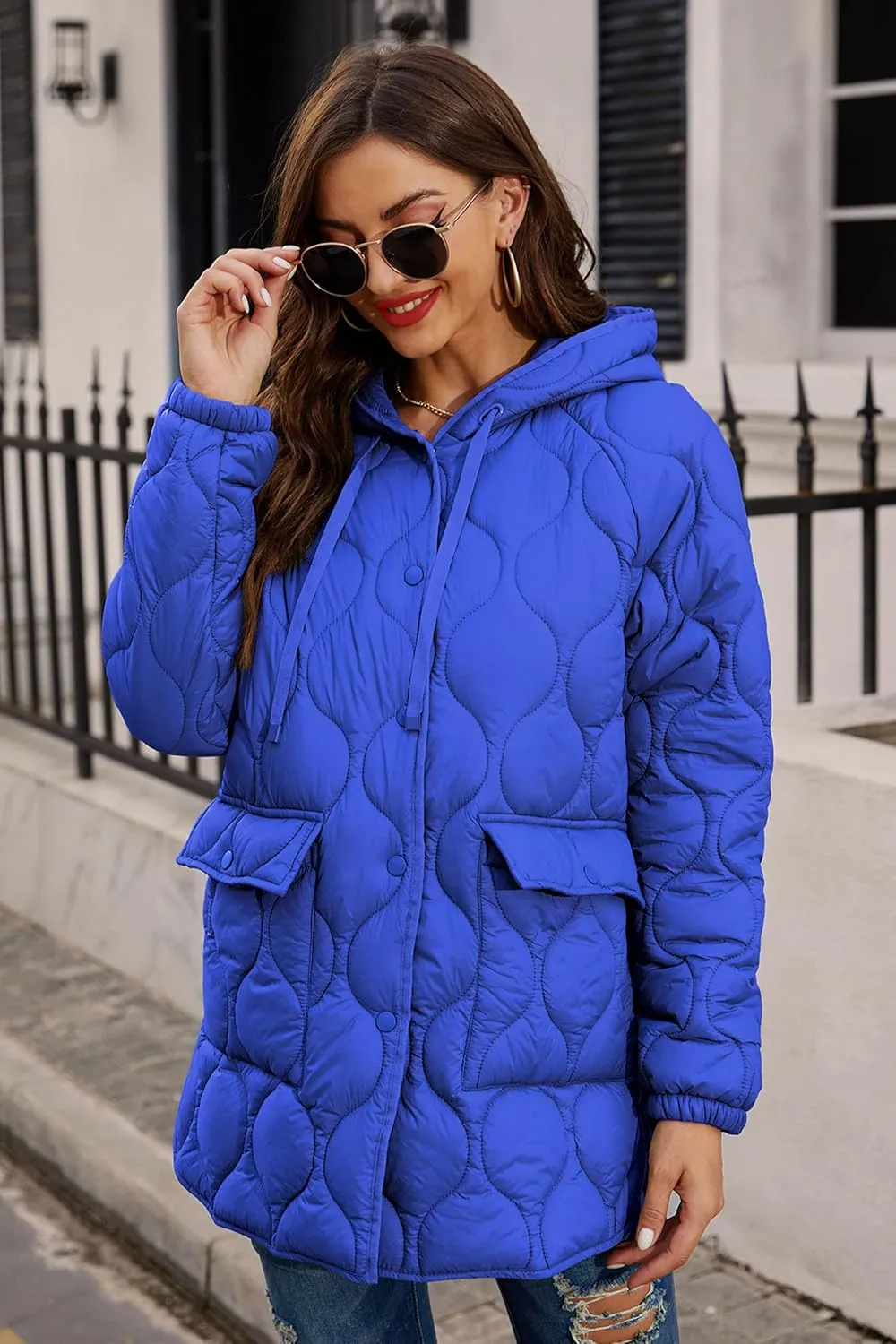 RISISSIDA Women Quilted Jacket Hooded Spring Fall Fashion, Loose lightweight Packable Transitional Puffer Coat