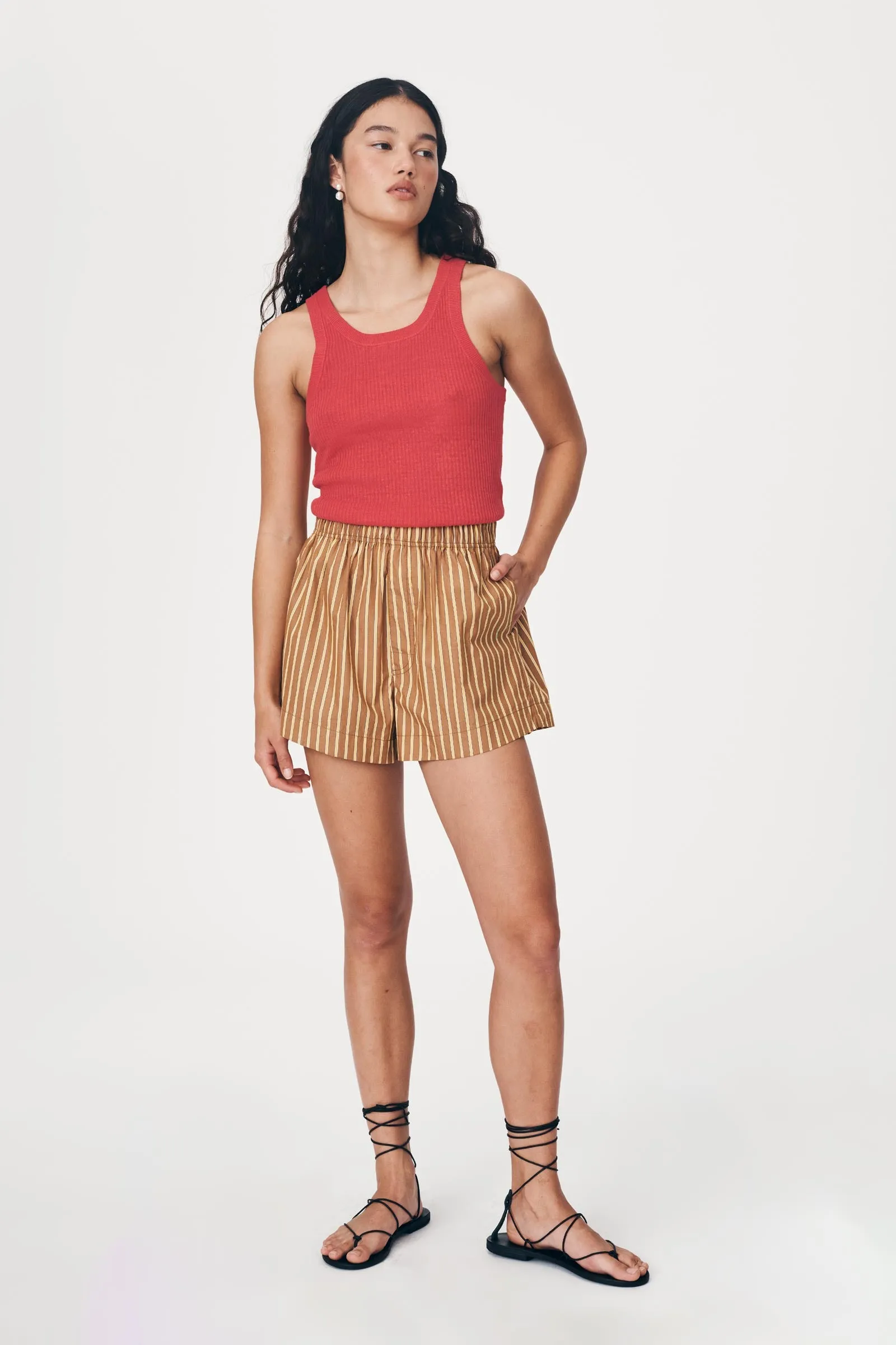 Rocco Stripe Boxer Short - Tan Stripe