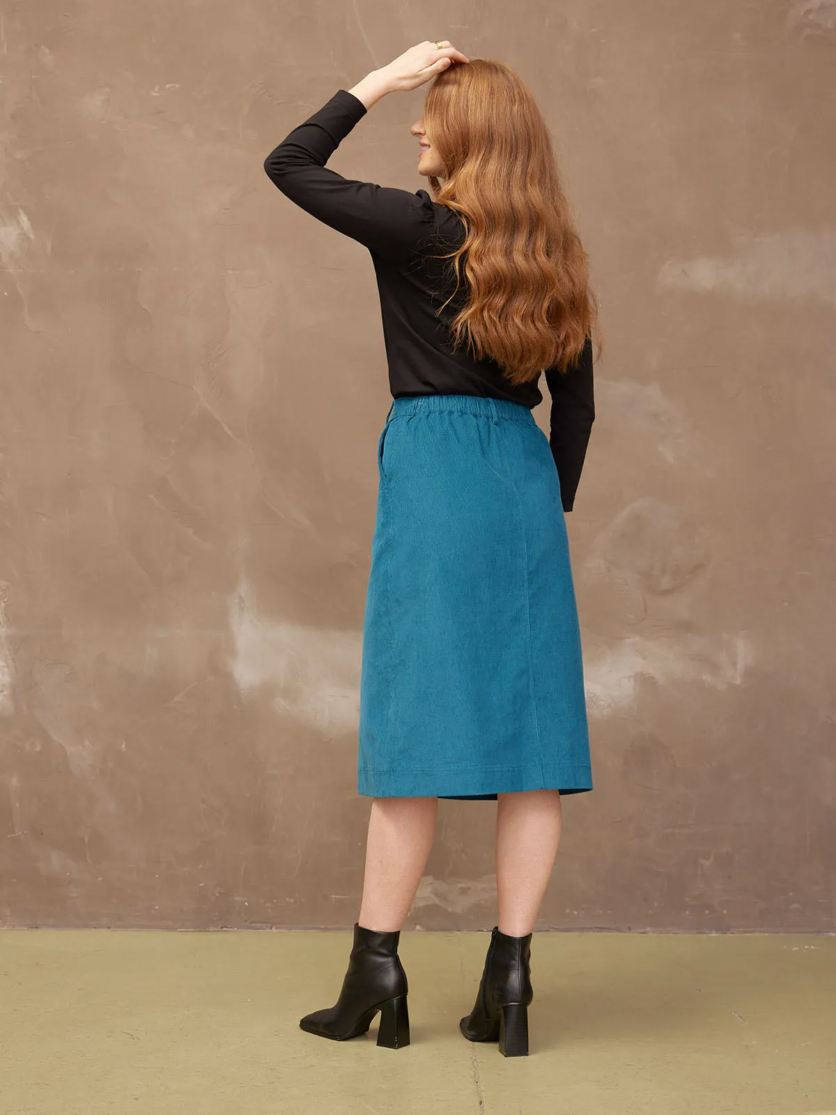 Roxy - Cord Midi Skirt - Teal