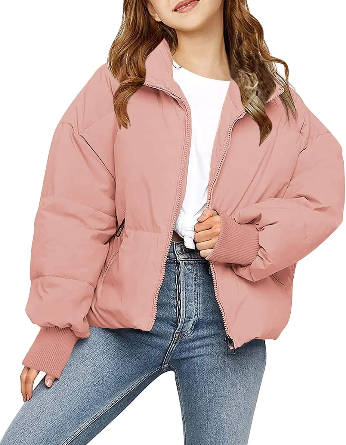 rrhss Girls Winter Long Sleeve Zip Puffer Jacket Kids Baggy Short Down Coats