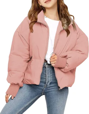 rrhss Girls Winter Long Sleeve Zip Puffer Jacket Kids Baggy Short Down Coats