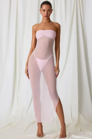 Ruched Bandeau Midi Dress in Soft Pink
